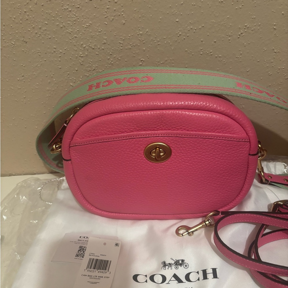 Coach Pink Pebbled Leather Crossbody Bag with Adjustable Strap C9992